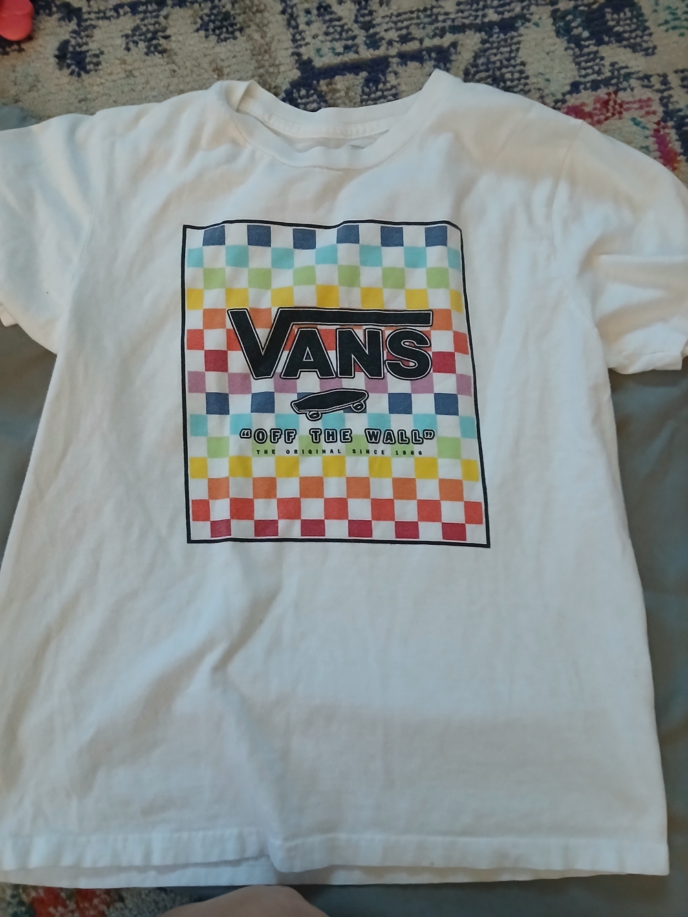 Vans White T‑Shirt with Rainbow Checkerboard Logo